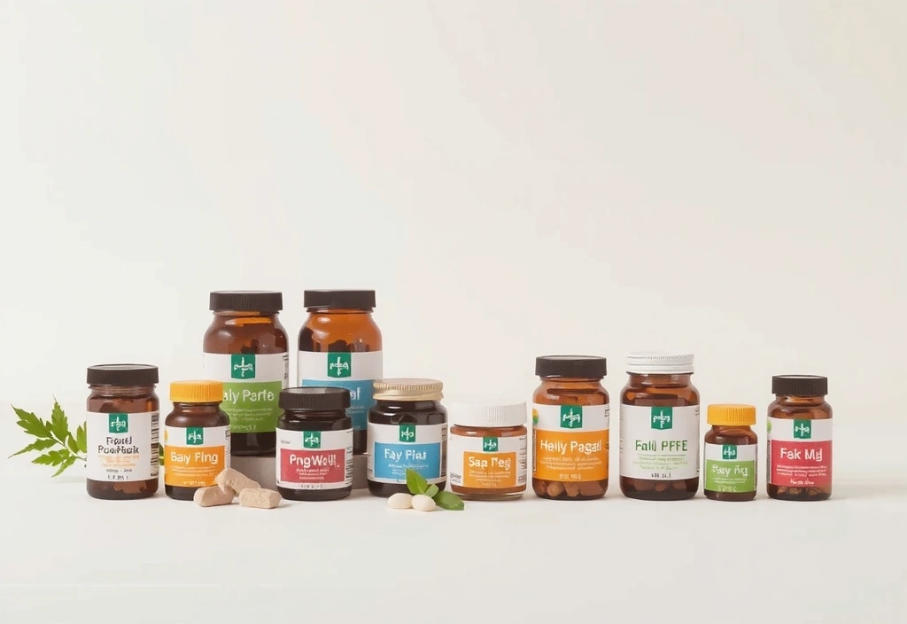 Herbal supplements in glass jars