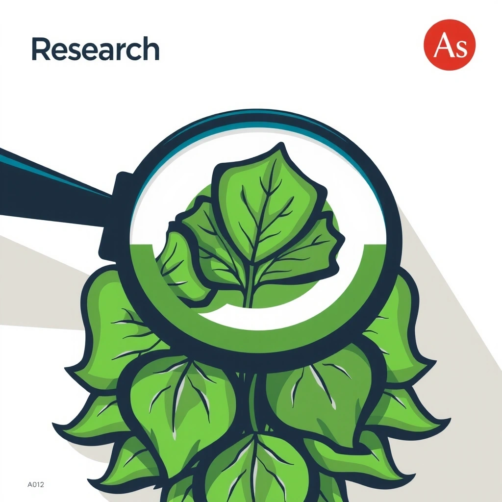Magnifying glass over a plant, symbolizing research